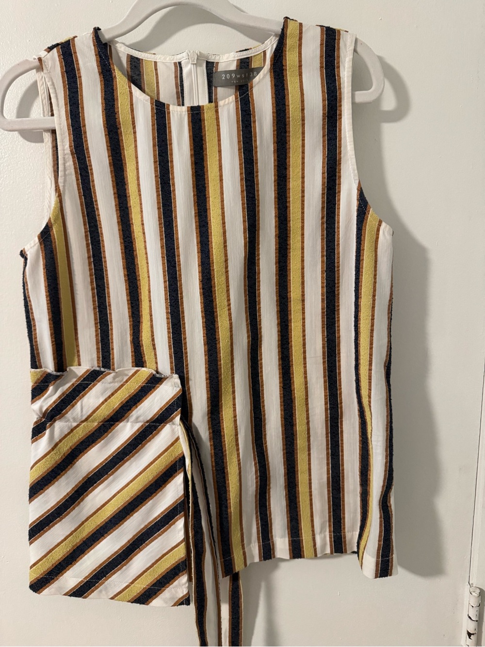 Retro Striped Textured Top in Mustard, Navy, Tan, & White -